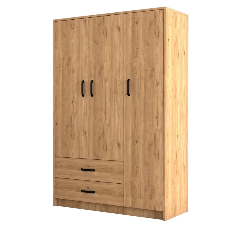 Modern Walnut 3 Door OEM Clothes Closet Wardrobe Cabinet 2 Drawers Door Shelf Design Room Furniture Bedroom Closet Wood