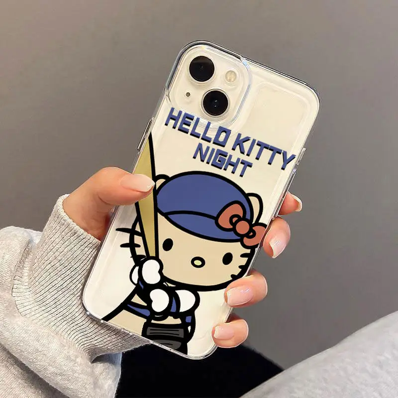 Sanrio Hello Kitty Clear Soft Phone Case For iPhone 15 14 12 13 11 Pro Max XR XS MAX 7 8 Plus Transparent Cover Girl  Y2K