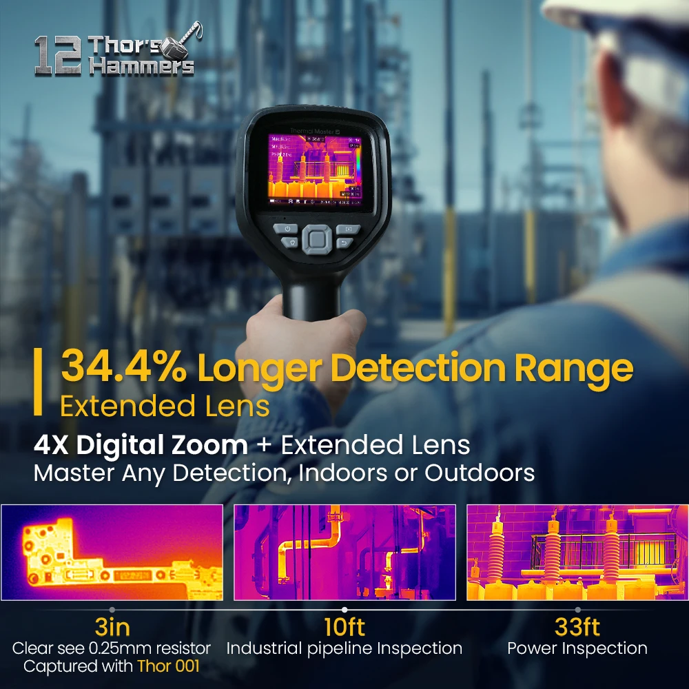 550℃ Thor002 Diagnostics Thermal Camera Machine Repair Inspection 512×384 IR Resolution 4x Zoom Laser Pointer LED Lamp Thermal