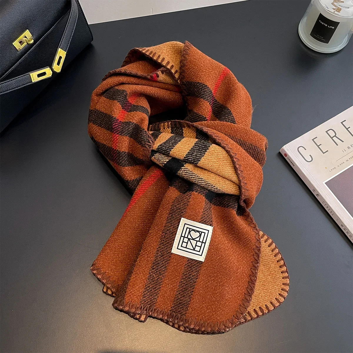 Double-Sided Luxury Plaid Print Winter Scarf Cashmere Thicken Warm Women Shawl Pashmina Female Foulard Wrap HIjab Neckerchief