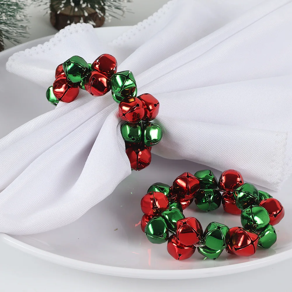 4PCS Christmas Metal New Colorful Bells Napkin Ring Table Setting Dining Kitchen Party Table Decor Napkin Buckle