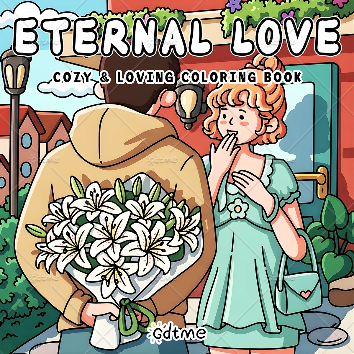 Eternal Love Adult Coloring Book, Large Print Cozy Loving Romantic Couple Scenes Stress Relief Relaxing Art Therapy Drawing Boo
