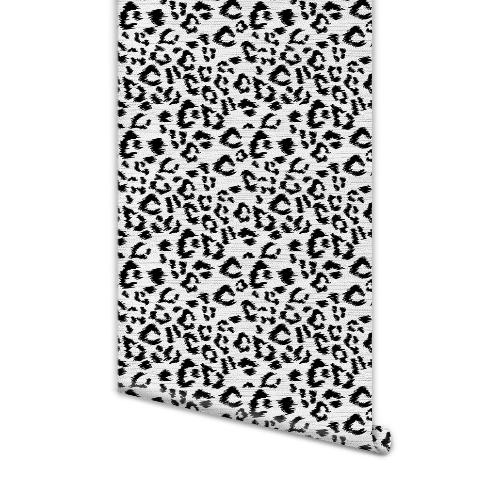 Black White Leopard Print Wallpaper PVC Peel and Stick Wallpapers Retro Cabinet Sticker for Living Room