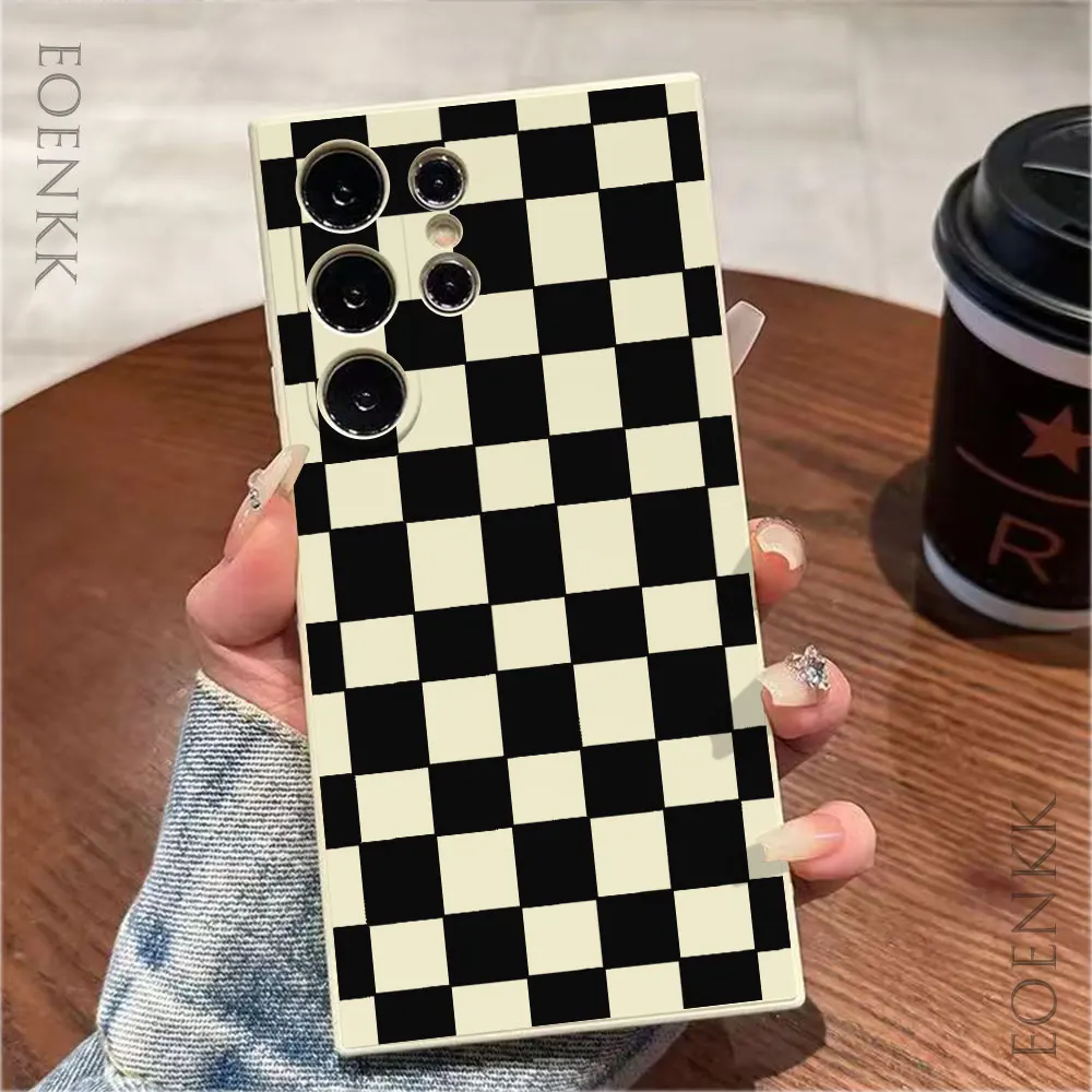 Simple Black Plaid Pattern Phone Case For Samsung Note10 20 Lite Pro Galaxy S25 S24 S23 S22 S21 S20 Ultra FE Plus Silicone Cover