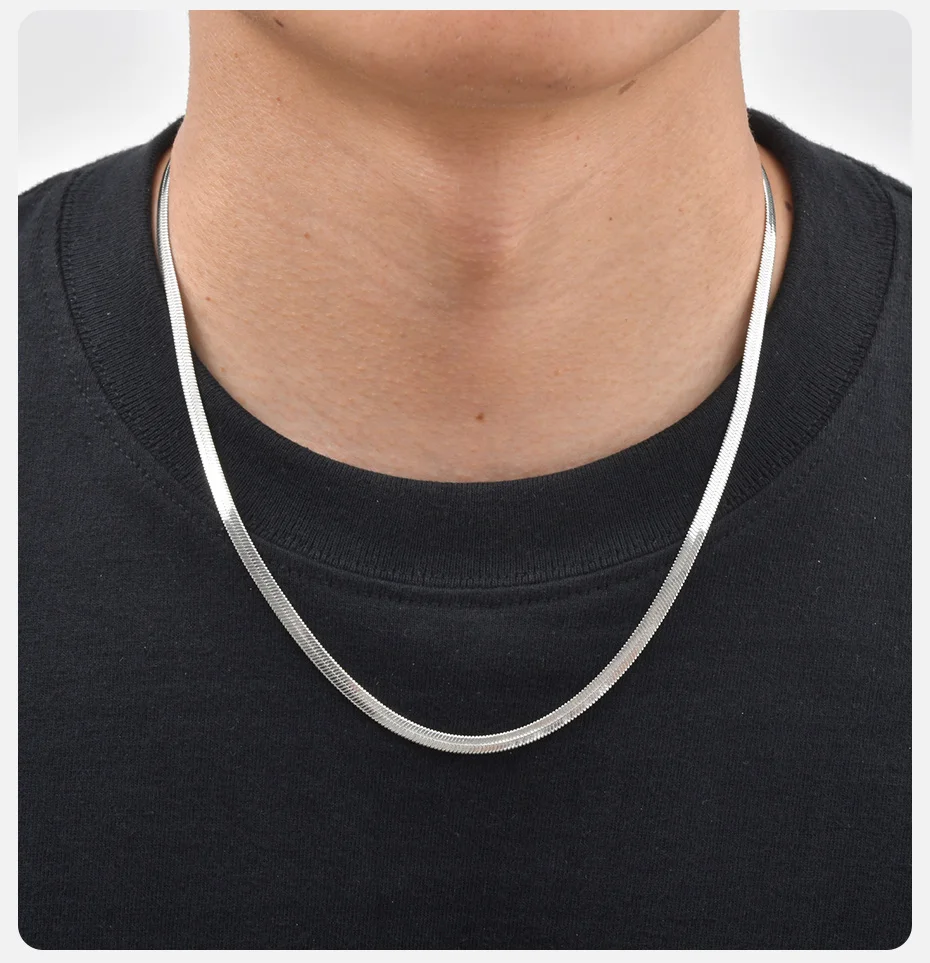 Vnox Fischgrätenkette, Edelstahl Flachklingen-Schlangenkette, Gold- und Silberplattierte Halskette für Männer und Frauen, 3-5mm Breite 40-65cm – Detail 3