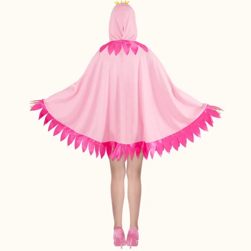 Valentine's Day Flamingo Cosplay Costume Pink Cartoon Print Hooded Cloak for Women Men Carnival Party Performance Outfit view 5