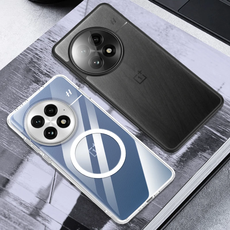 

Matte Transparent Phone Case For OnePlus 13 12 Magsafe Magnetic Wireless Charging Shockproof Soft Silicone Edge Back Cover Case
