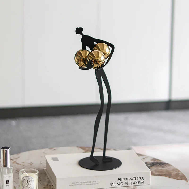 Modern light luxury model room soft decoration abstract ball holding figure sculpture ornament hotel exhibition hall metal art d
