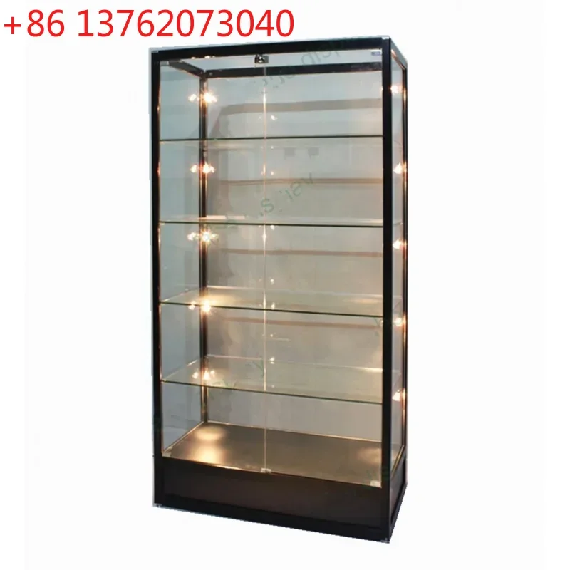 

Изготовленный на заказ стеклянный дисплей с алюминиевой рамой высотой 6 футов для розничного магазина. Светодиодный дисплей. Витрина дымового магазина.