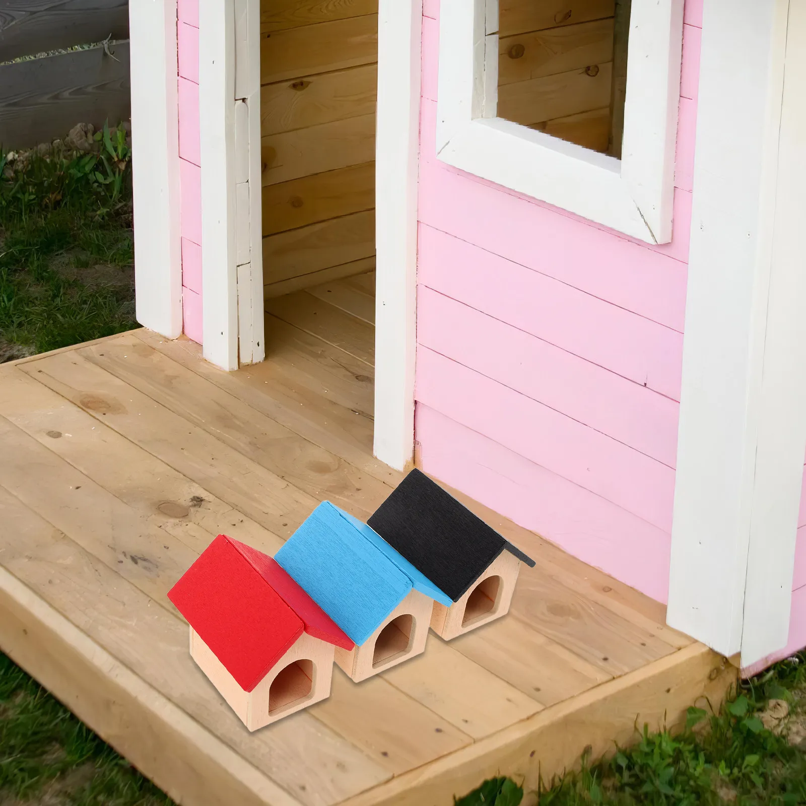 

3Pcs Miniature Dog House Wooden Dollhouse Pet Accessories Mini Puppy Kennel Fairy Garden Outdoor Decor Diorama Pet Playset