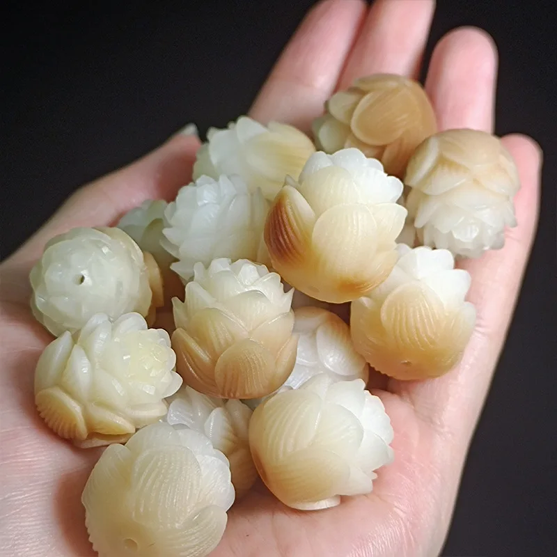 

White Jade Bodhi Root Lotus Carving Scattered Beads Charcoal Floating Flowers Bodhi Seed Crafts Creative DIY Beads Bracelet