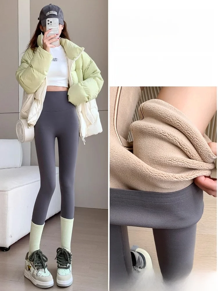 High Waist Fce Lined Yoga Fitn Pants Women's Outerwear Autumn Winter 2025 New plus Size Elastic ark Pants