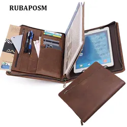 Padfolio with Zipper Genuine Leather Briefcase Portfolio Folder for Ipad Business Card Notebook Organizer File Package