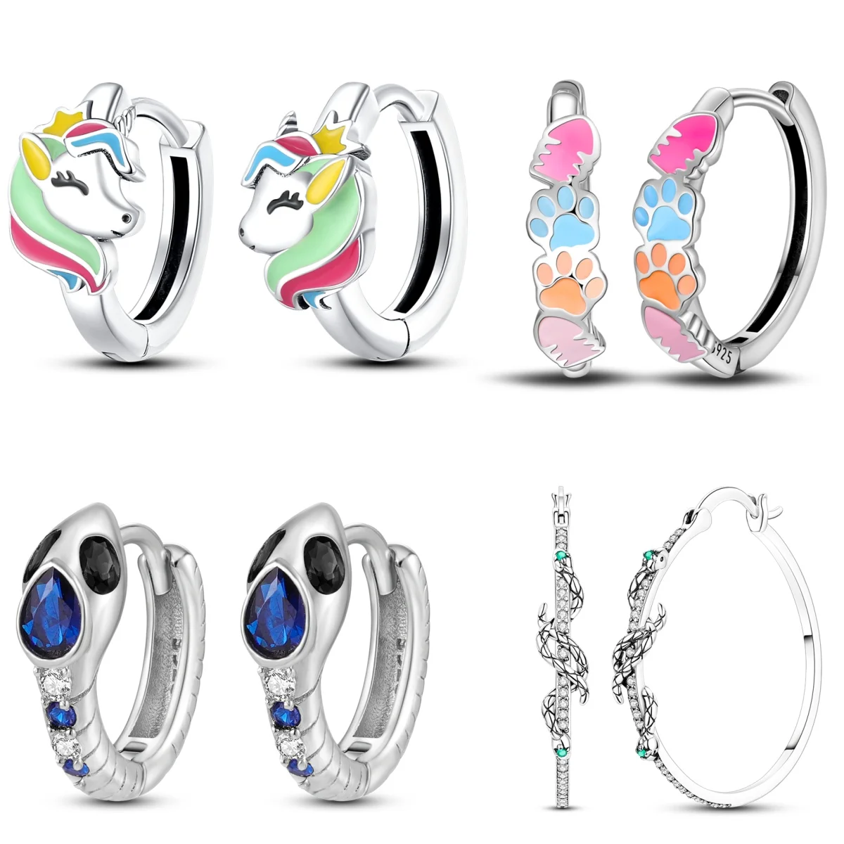 MISEFF S925 Sterling Silver Earrings Unicorn and Serpent-Wrapped Earrings For Women Birthday Gift Silver Jewelry
