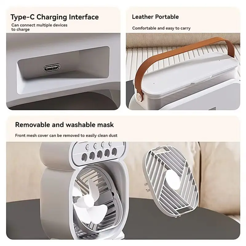 AS60-3 In 1 Fan Air Conditioner LED Night Light Portable Humidifier Portable Humidifier White