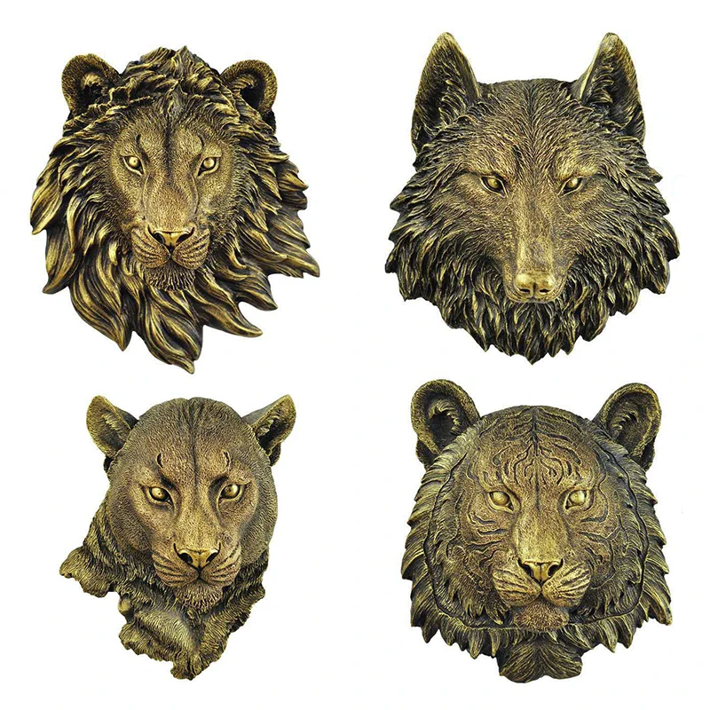 ERMAKOVA Dekorative Harz Tiger Lion Wolf Bär Tier Kopf Halter Wand Aufhänger Statue Tier Shapedat Haken Hängen Rack-Home – Detail 4