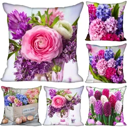 Hyacinth Flowers Pillow Case For Home Decorative Satin Pillows Cover Invisible Zippered Throw PillowCases 45X45cm 11-4