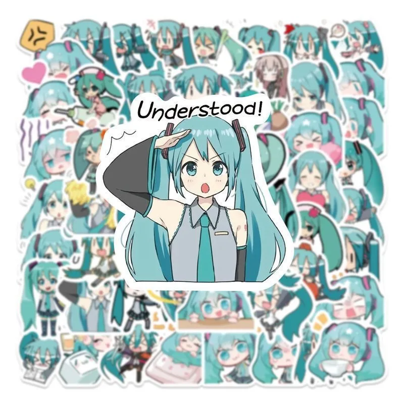 65pcs Hatsune Miku Cartoon Cute PVC Waterproof Sticker High-Looking Skateboard Guitar Phone Case Laptop Decorative Sticker