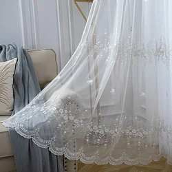 White Embroidered Lace Floral Sheer Curtain for Livingroom Delicate Romantic Jacquard 3D embossed Balcony Window Treatment Drape