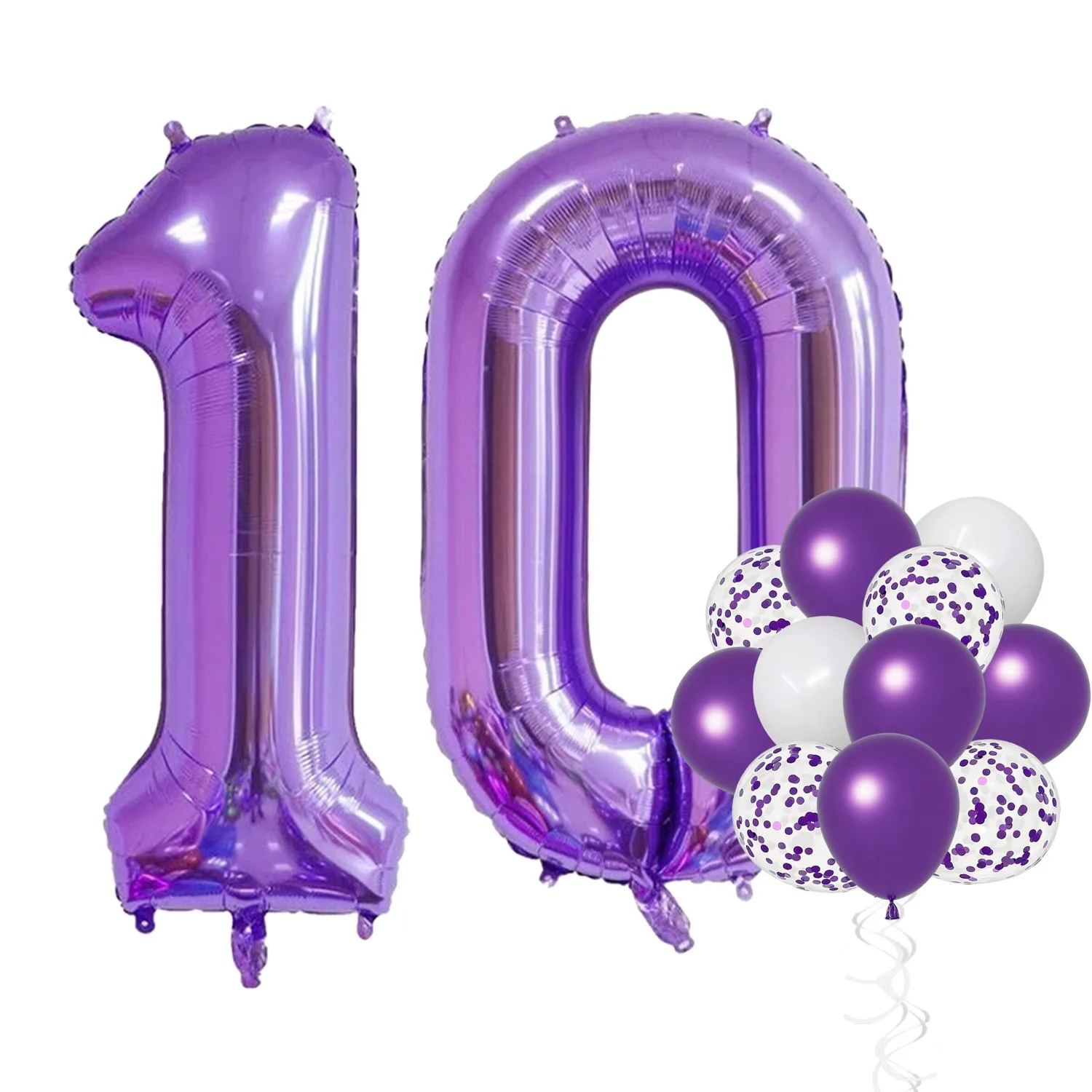 Purple 10th Birthday Decorations 32Inch Foil Number 10 Confetti Latex Balloons 10 Years Old Birthday 10 Anniversary Party Decor