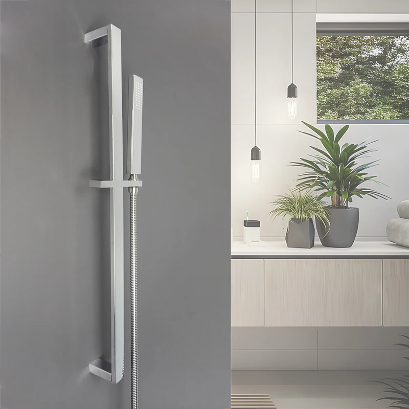 Shower Head Sliding Bar Wall Mount Shower Rail Slide Bar Silver Chrome Finished Adjustable Hand Hold Bracket Bathroom Shower Rod