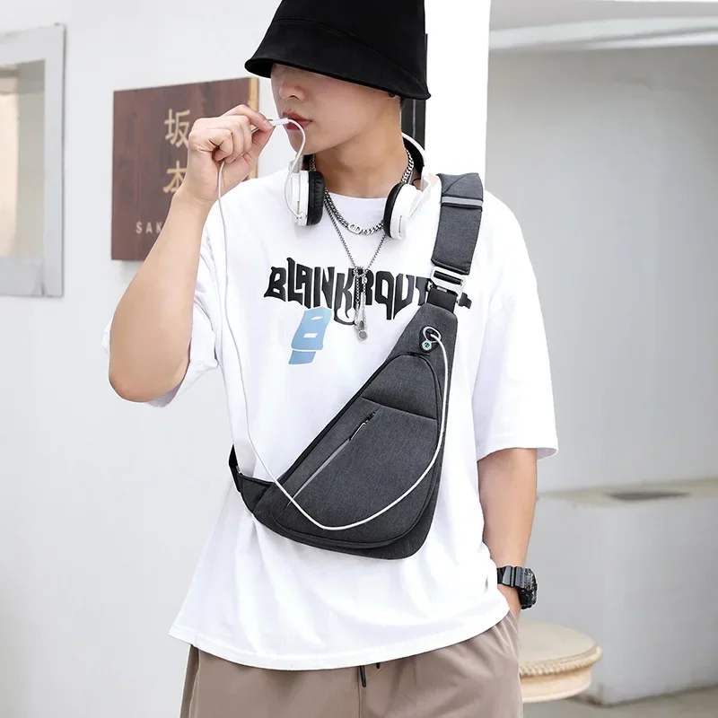 Men Sling Chest Bag Anti-Theft Single Shoulder Messenger Bag For Cross Bags Boy Strip Jack Reflective Sport Design Earphone Body