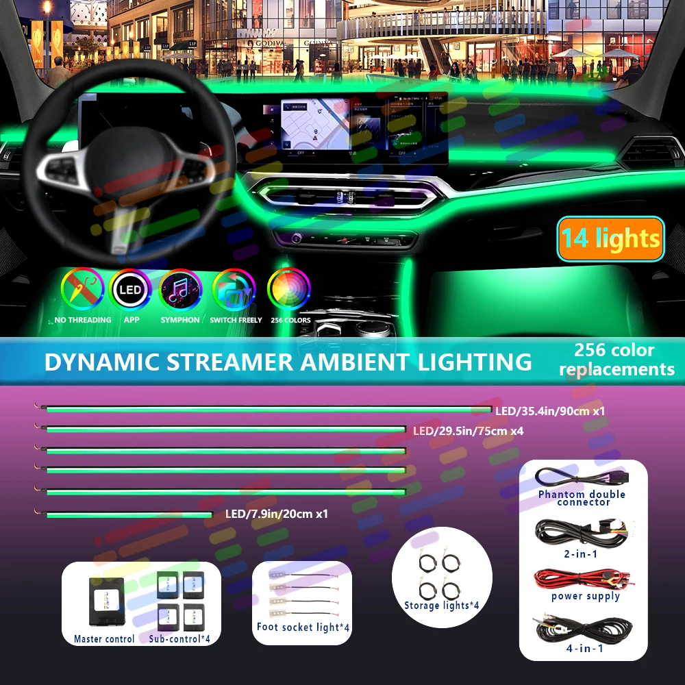 

Universal Symphony Car Ambient Lights LED Interior Atmosphere Lamp 64 RGB Colorful Streamer Available for 100,000 hours