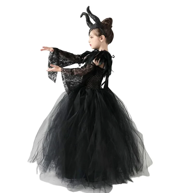 Disfraz de Maléfica para Halloween 2026 MUABABY, Vestido Tutú de Señora del Mal, Disfraz de Cosplay para Niñas, Reina Malvada, Ropa de Maléfica J05YC
