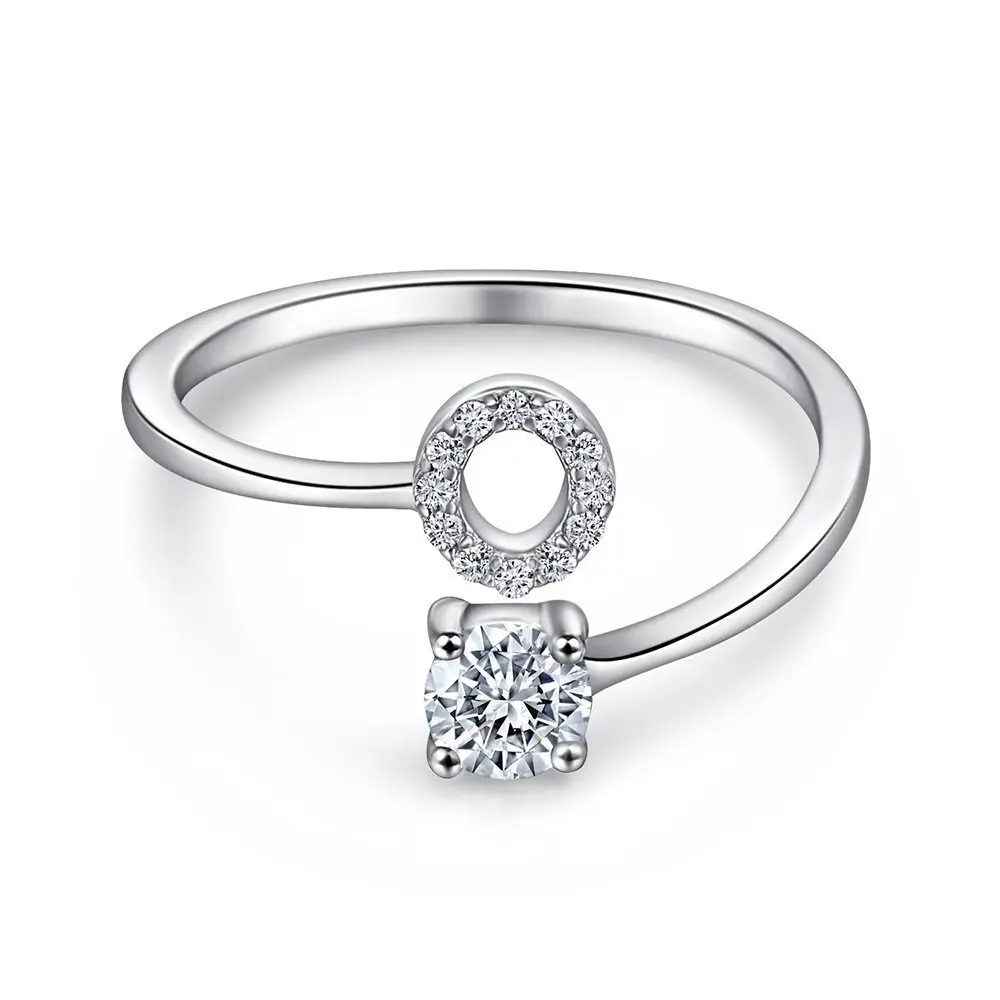 Women's Adjustable Initial Ring with Cubic Zirconia, Stackable Gift