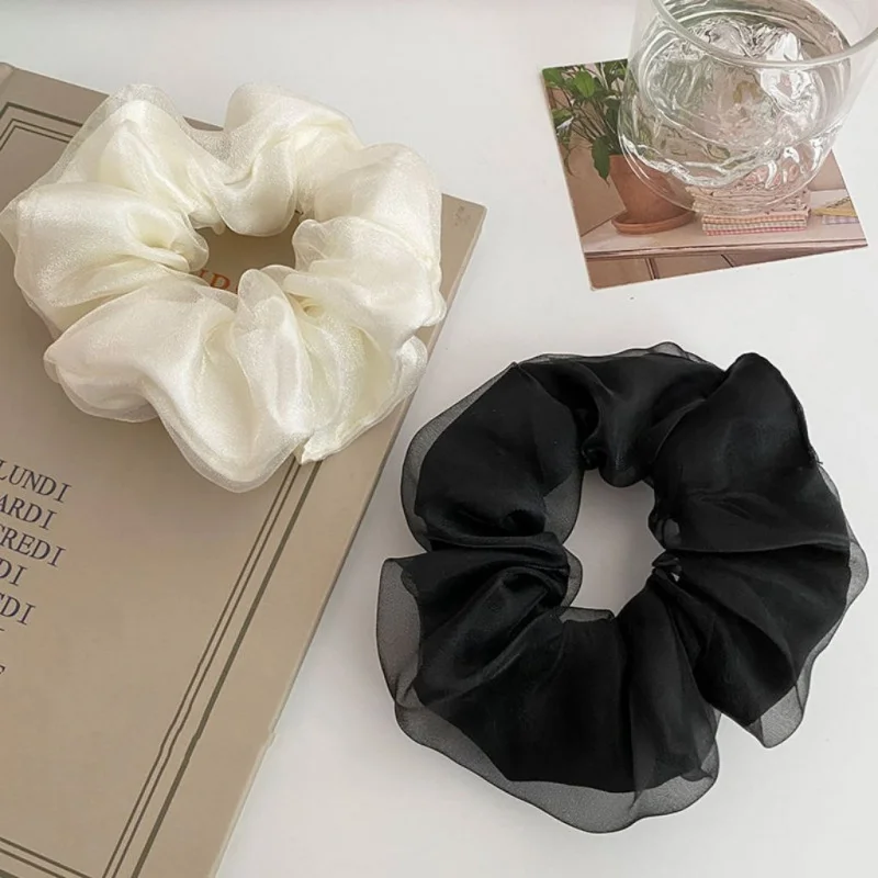 Corda elegante de cabelo organza para mulheres, design simples plissado, scrunchie coreano, acessório menina, novo, 1pc