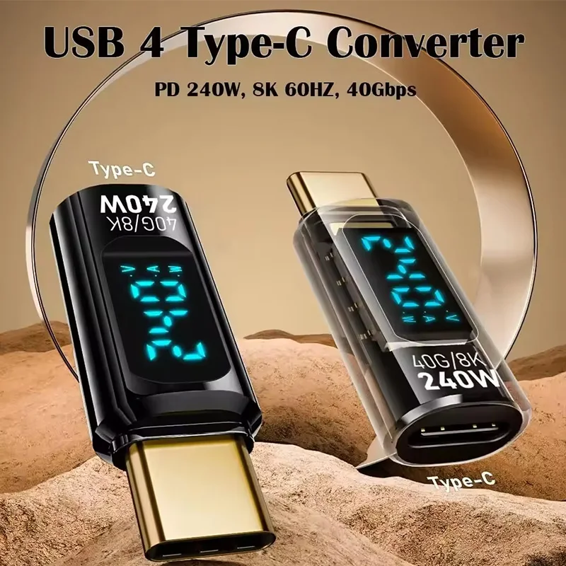 USB C Adapter with LED Digital Display, PD 240W USB-C Male to Female Connector for iPhone 16/15 Series