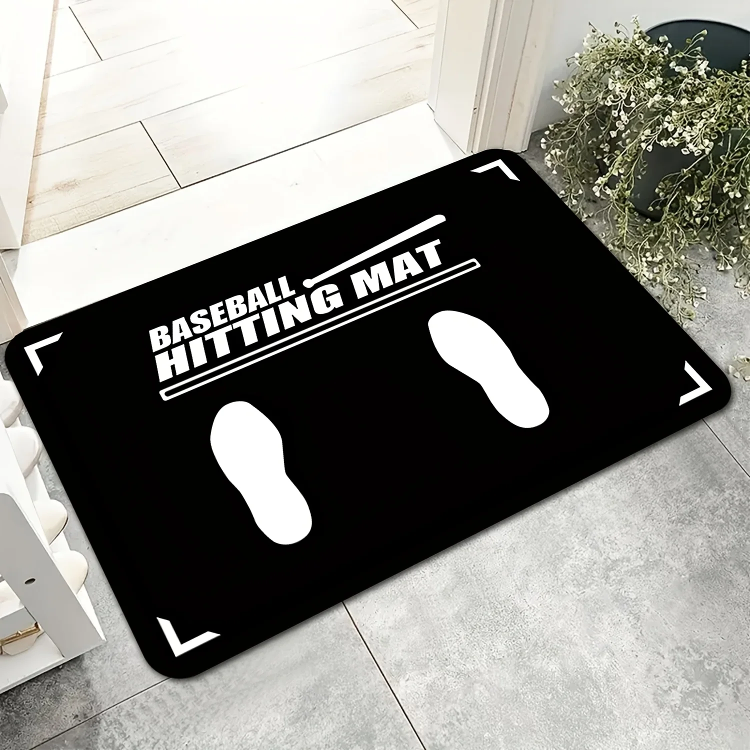 Ball and Softball Hitting Stance Printed Welcome Door Mat Non-Slip Machine Washable Rug for Living Room Mat
