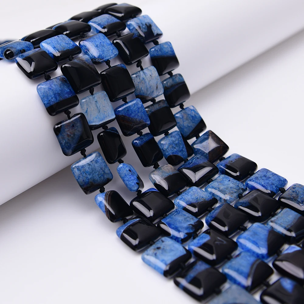 APDGG Natural Mix Color Black Blue Moss agate Square Stone Loose Beads 16