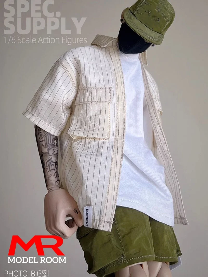 1/6 Scale Male Short Sleeves Vertical Stripe Shirt Casual Pants Clothes Model Fit 12'' Soldier Action Figure Body Dolls