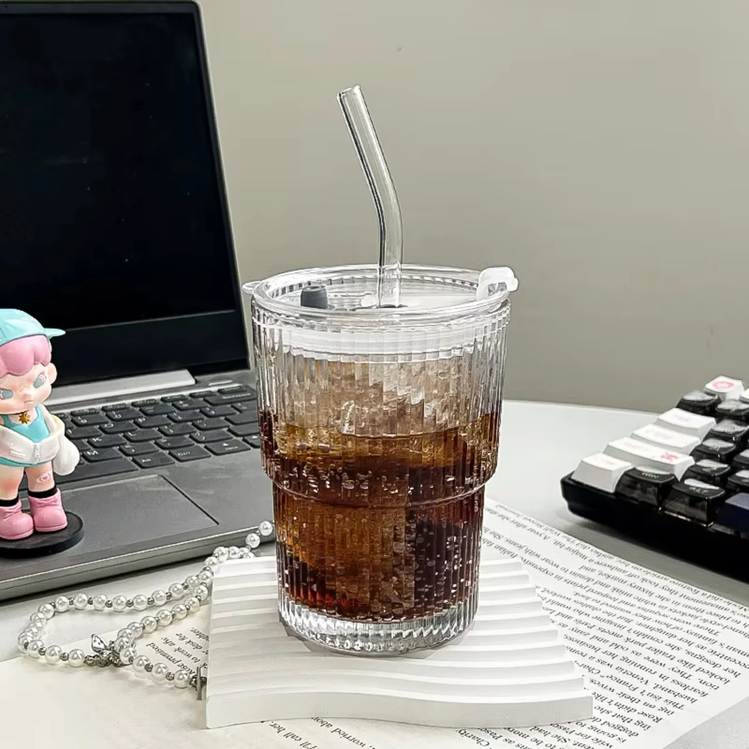 Stripes Bamboo Joint Cup Ins Style Good-looking Internet Celebrity Cup with Straw Office Household Coffee Cup Capuchino cup