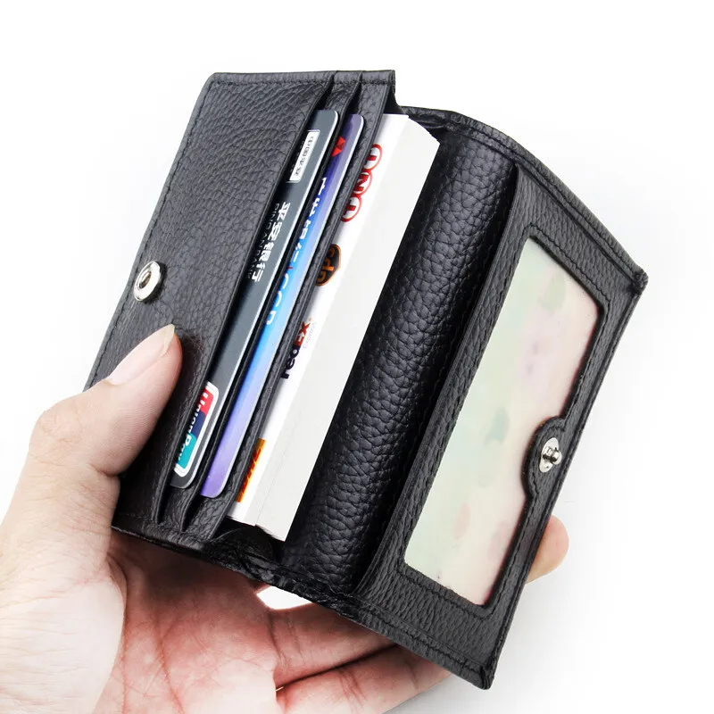 NEW 2024 Genuine Leather Wallet Ultra-thin Fold Unisex Purse Credit Card ID VIP Bank Slim Bag Simple Business Card Holders