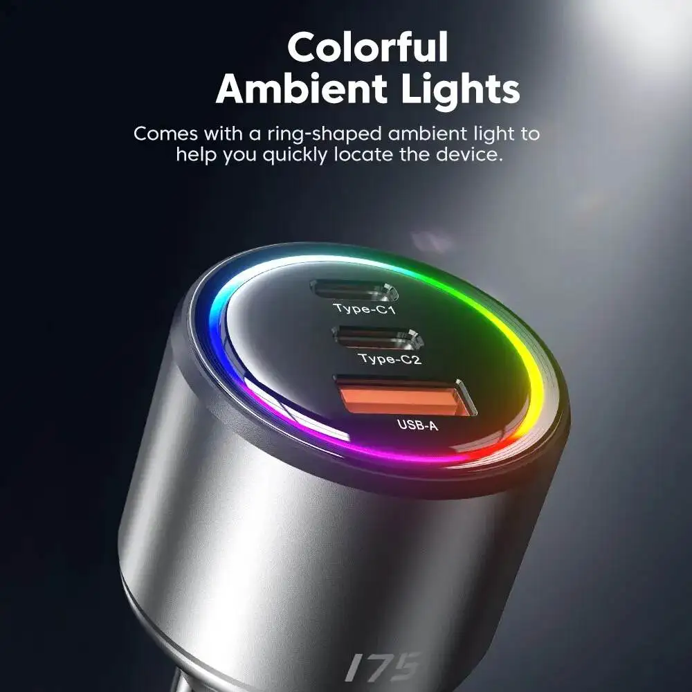 TQ-CC14 USB-A อะแดปเตอร์ที่ชาร์จแบตในรถ PD 3พอร์ต USB 175W + PD3.0 2Type-C QC3.0ชาร์จเร็วสำหรับสมาร์ทโฟน Mate50