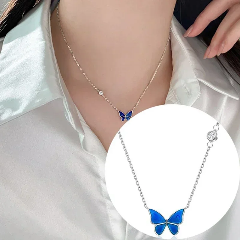 

Butterfly Pendant Mood Necklace for Women Temperature Sensitive Color Changing Stainless Steel Chain Jewellery