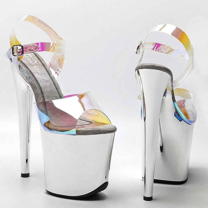 Leecabe 8Inch/20cm Colorful Cleasr TPU upper electroplate silver Platform High Heels party Sandals Pole Dance Shoes