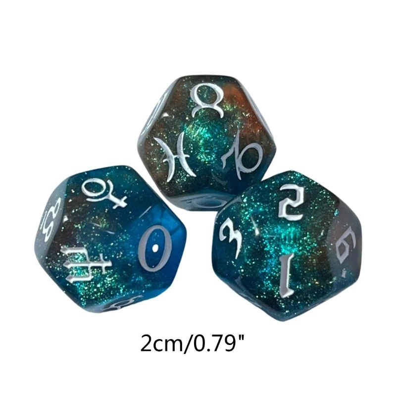 F1FD 3x Astrological Dice-12-sided Dice-Multifaceted-Constellation Dice-Acrylic-Dice