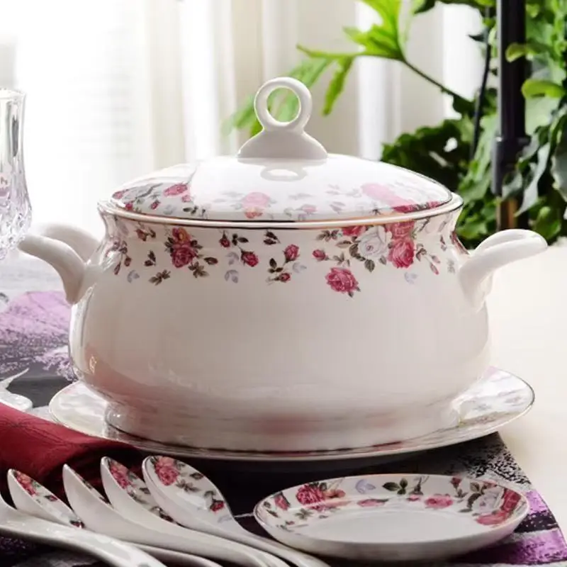 9 Inch, Bone China Tureen for Food Storage, Classice Dinner Serving Bowl, Porcelain Food Box Tureen, Large Bowl for Soup Ceramic