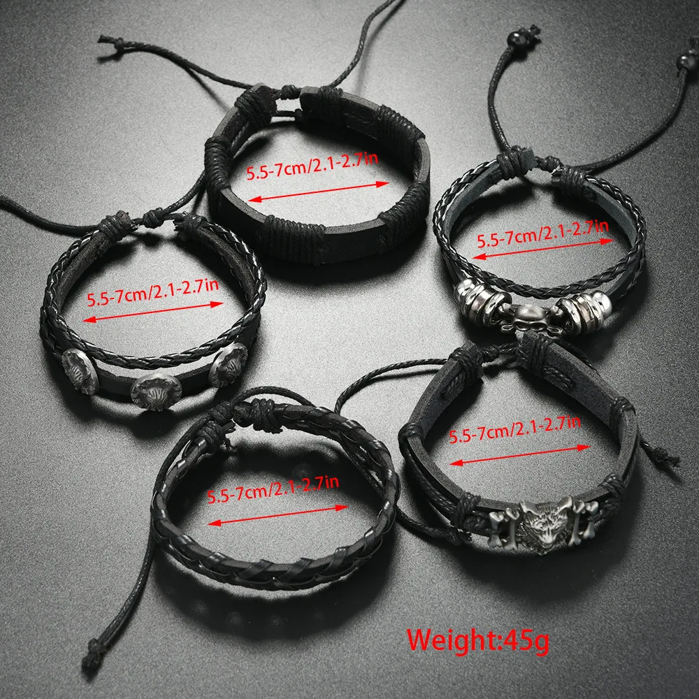 

Fashion Punk Style Skull Head Leather Bracelets For Men Vintage Multi Layer Wolf Retro Rope Chain Leather Bracelets Gifts