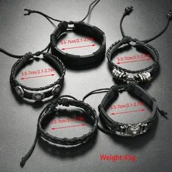 Fashion Punk Style Skull Head Leather Bracelets For Men Vintage Multi Layer Wolf Retro Rope Chain Leather Bracelets Gifts