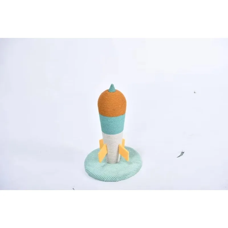 

Rocket-shaped cat scratching column, colorful jute wrapping rod and pineapple fabric base for indoor corners or small spaces