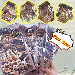 Super Big Size Chinese Ancient style Panda Inn Chinatown 3d Landscape Stickers Cabin Scene Sticker Festival Gift for Kid Child