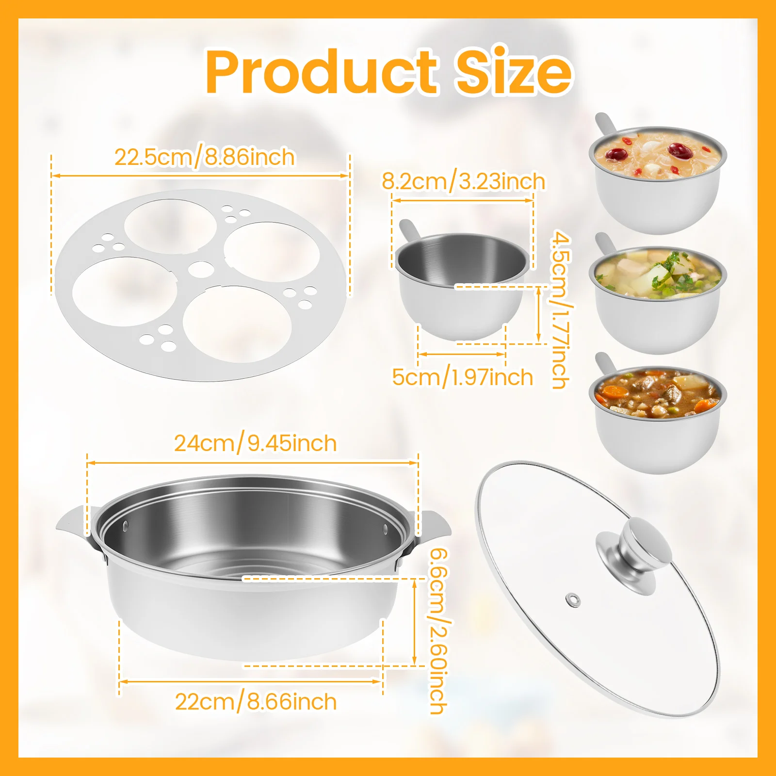 Stainless Steel Egg Poacher Versatile Steamed Stew Pots Egg Boiled Pot with 4 Cup and Glass Lids for Cooking Kitchen Accessories