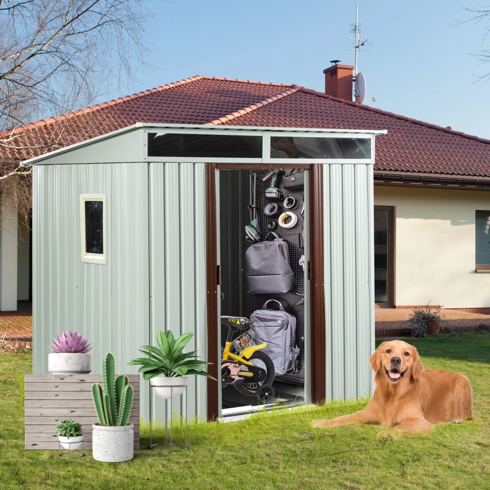 6ft x 5ft Outdoor Metal Storage Shed With window and Metal foundation White