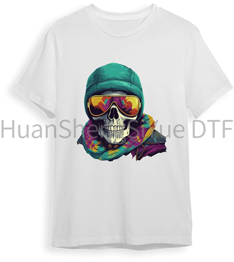 Skull Print Ironed Sticker Clothes DTF Fashion T-shirt Hoodie DIY Jacket Patch Hot Paste Paper Waterproof