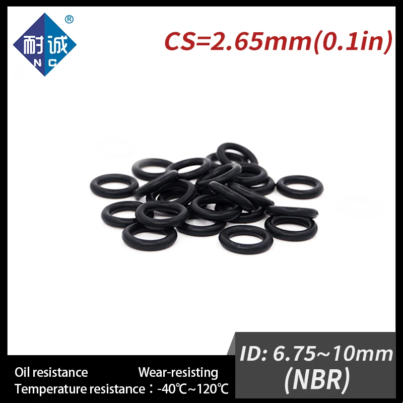 50 PCS / Lot Nitrile Rubber Black NBR O-ring CS 2.65mm ID 6.75/7.1/7.6/8/8.75/9/9.5/10*2.65mm O Ring Gasket Oil Waterproof