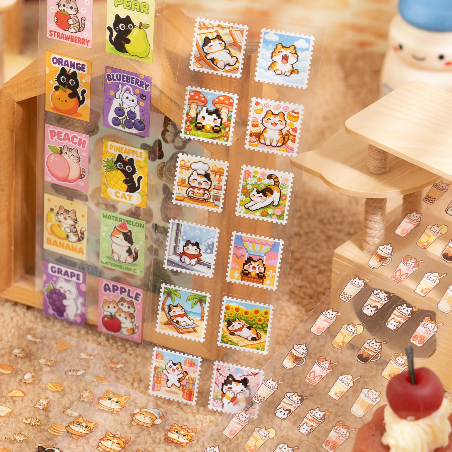 24pcs Pixel Cat sticker book Long strip cute animals Decorative handmade Scrapbooking Material Diary Album Craft Supplies